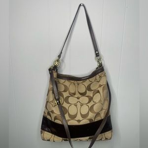 2 way Coach bag in canvas/dark brown leather.